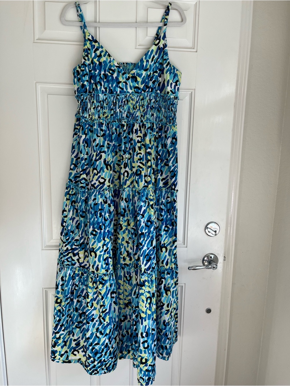 Hanna Andersson Blue Green Print Cotton Maxi Dress SZ XL